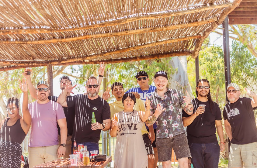 Group celebrating under the outdoor lapa