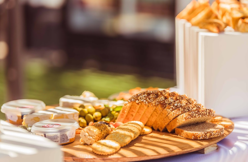 Grazing platter with fresh breads and dips